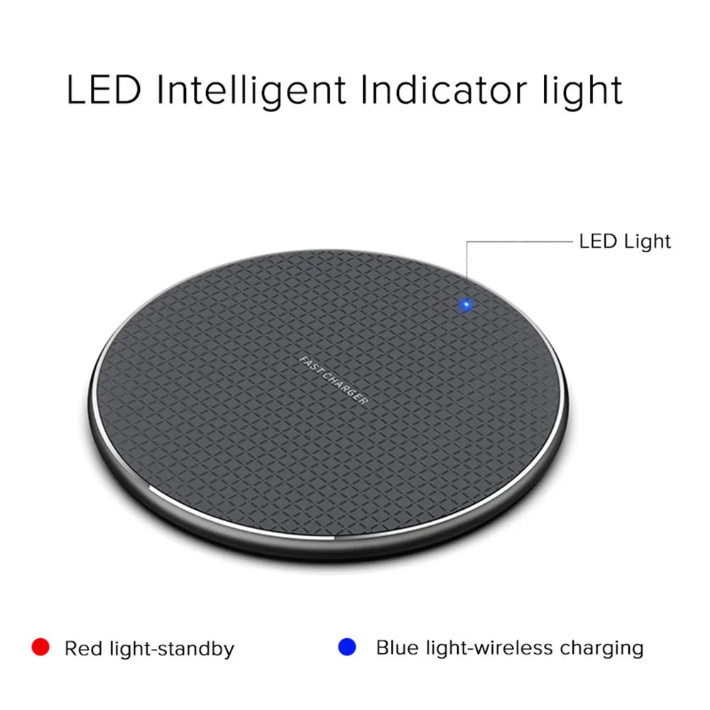 Ultra-thin aluminium wireless charging pad with 10W fast charging and Qi receiver