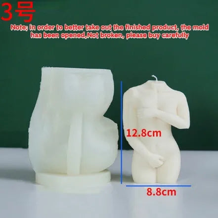Silicone mould for making shy female body shaped candles in three different style options.