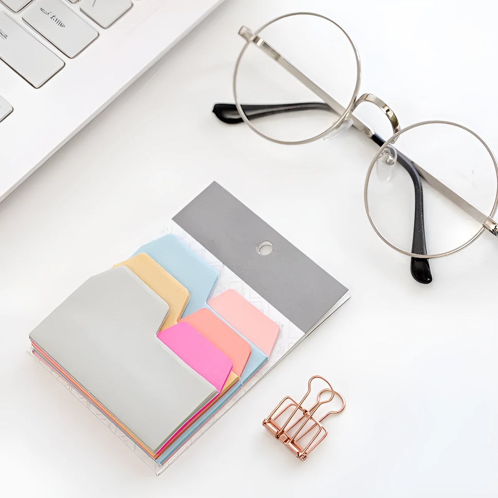Six-colour index sticky note pad, 75 x 98 mm special-shaped paper notes in OPP packaging box