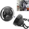 7 inch round LED headlight with angel eyes, black housing, 6500K, IP68, for 12V 24V vehicles