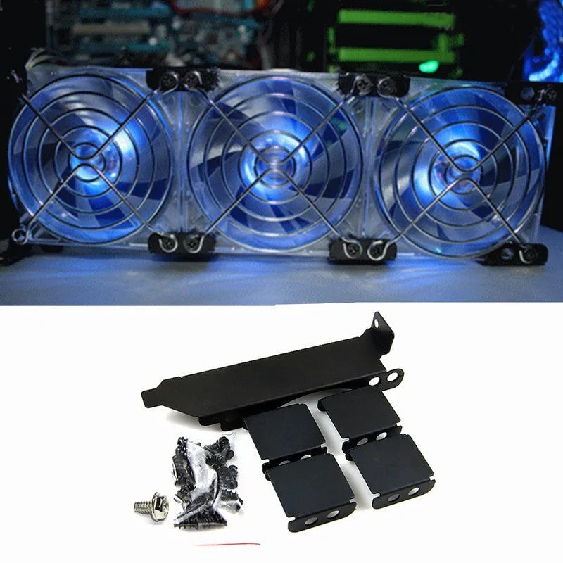 Graphics card cooling fan bracket for 8cm and 9cm fans with three support options