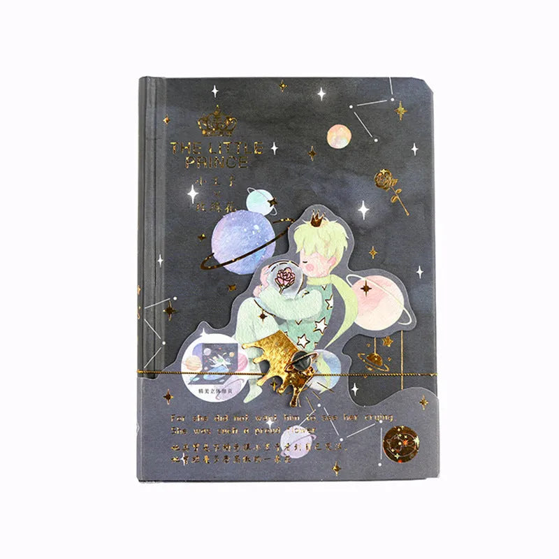 A5 hardback art notebook featuring The Little Prince '44 Times Sunset' cartoon hand design on the cover.