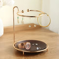Walnut wood jewellery storage rack with metal hooks for rings and keys