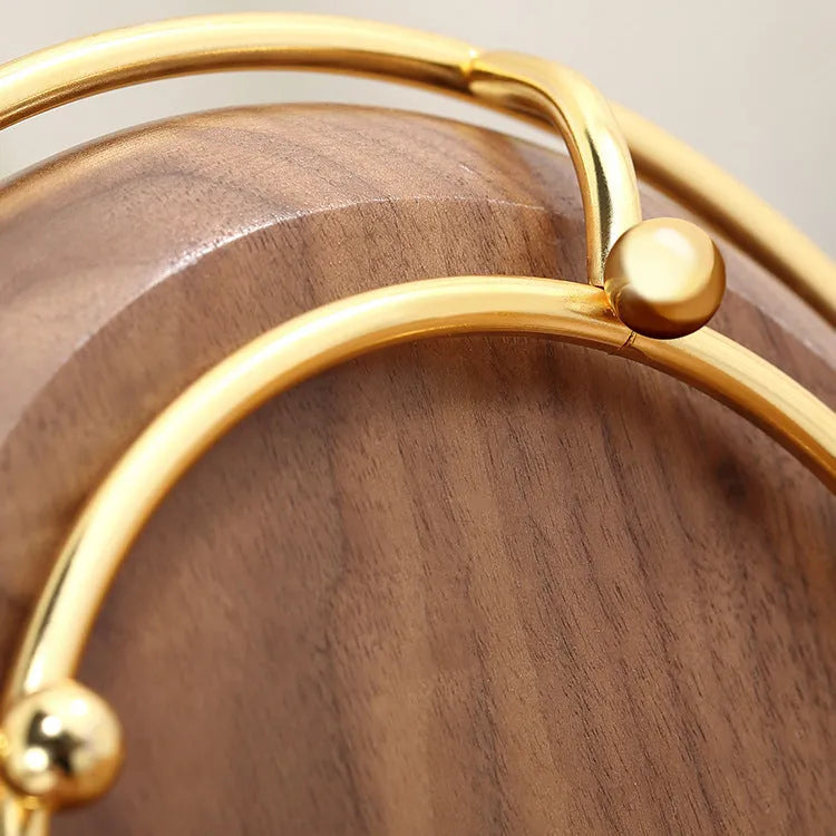 Walnut wood jewellery storage rack with metal hooks for rings and keys