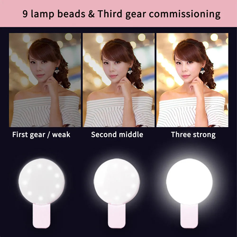 Mini round clip-on selfie fill light for mobile phones in four colour options