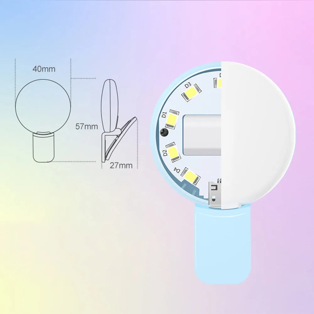 Mini round clip-on selfie fill light for mobile phones in four colour options