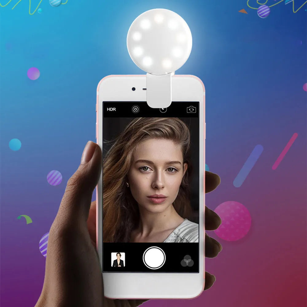 Mini round clip-on selfie fill light for mobile phones in four colour options