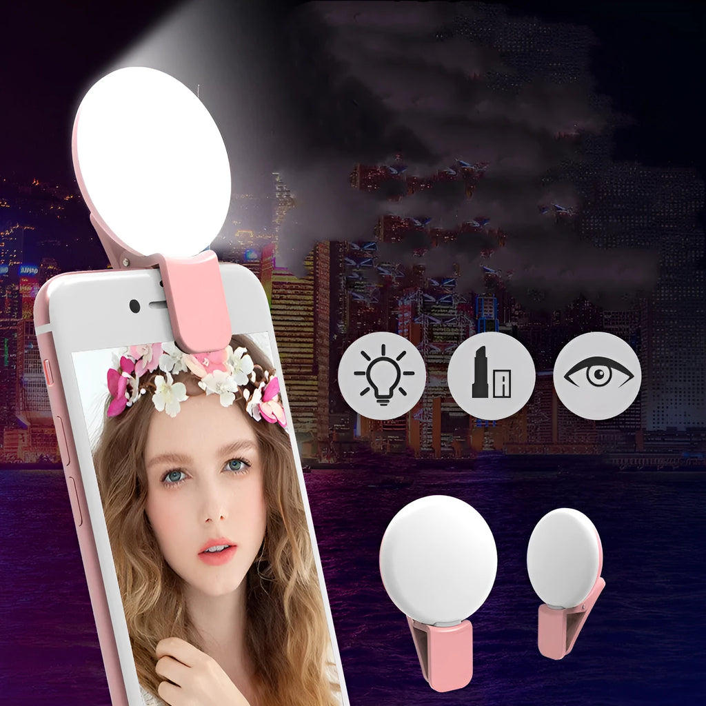Mini round clip-on selfie fill light for mobile phones in four colour options