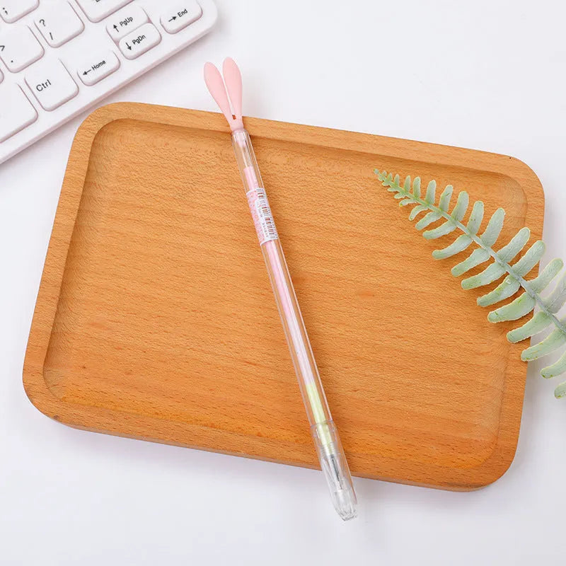 Cute cartoon luminous rabbit long ears gel pen with dust plug, fine 0.38mm tip, plastic shell in four colours