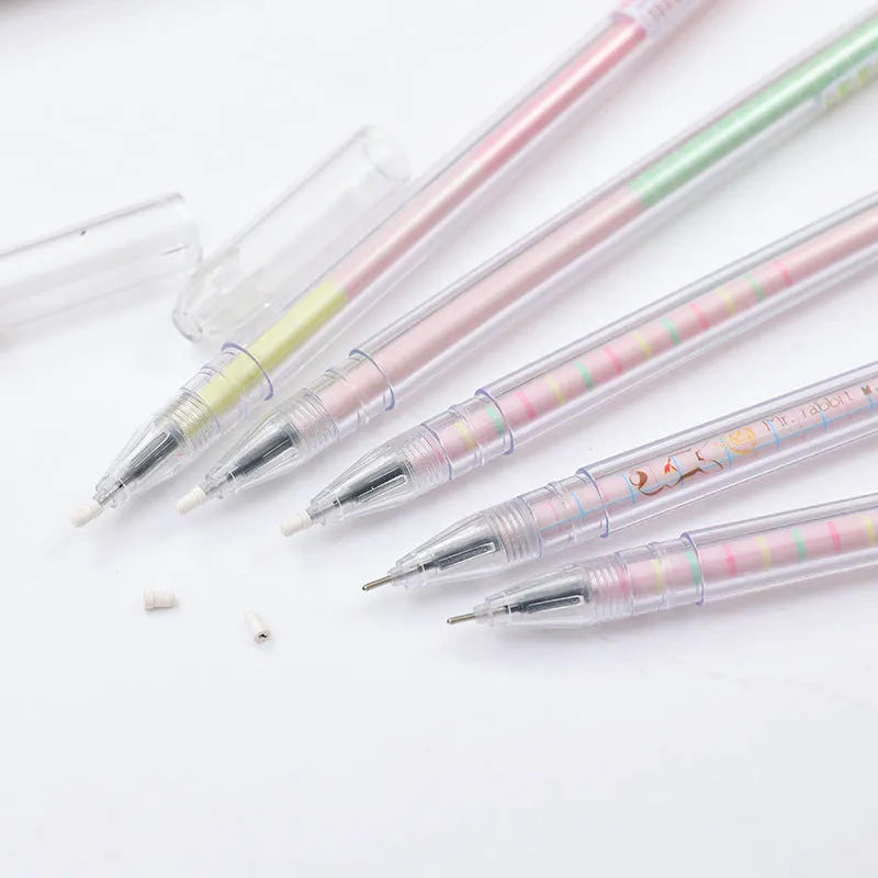 Cute cartoon luminous rabbit long ears gel pen with dust plug, fine 0.38mm tip, plastic shell in four colours