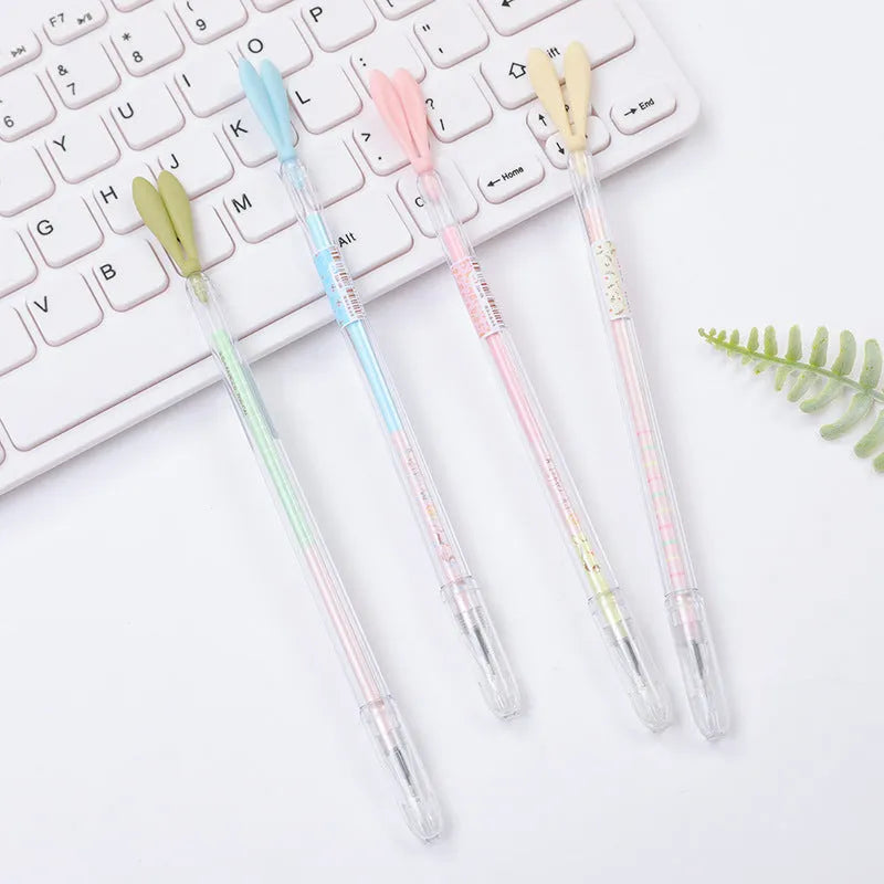 Cute cartoon luminous rabbit long ears gel pen with dust plug, fine 0.38mm tip, plastic shell in four colours