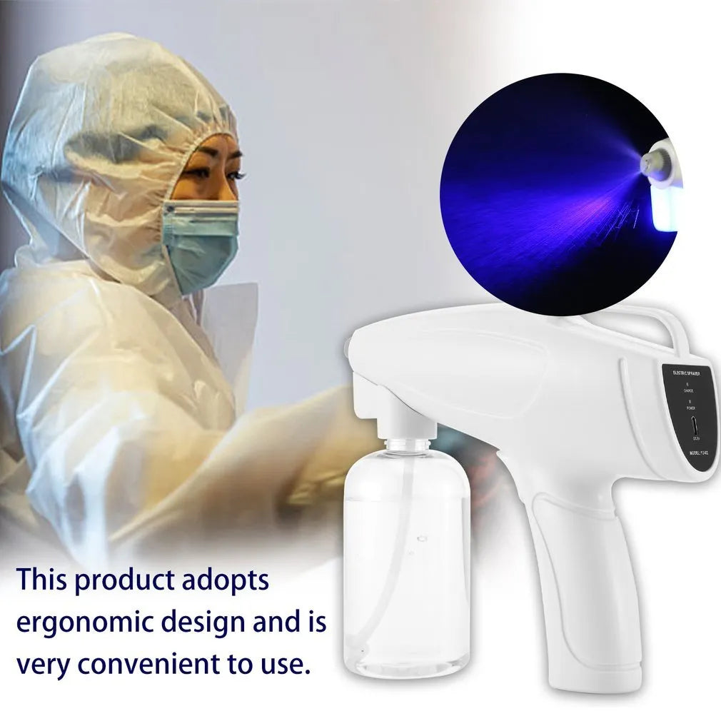 White handheld cordless electric spray gun with USB-C charging port on a plain background.