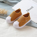 Children's striped casual sneakers with a non-slip PVC sole, shown in yellow, for boys and girls.