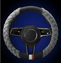 Grey plush steering wheel cover 38cm universal winter fit for car interior