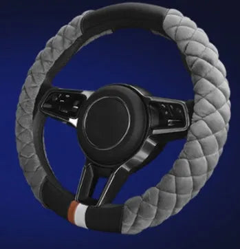 Grey plush steering wheel cover 38cm universal winter fit for car interior