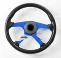 Sporty universal yacht steering wheel 320mm diameter tapered bore 19mm in silver colour with steering wheel cover