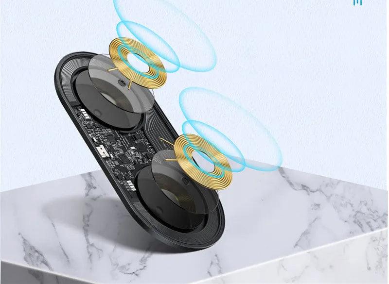 Baseus Minimalist Two-in-One Wireless Charger Pro in black, white, or transparent colour.