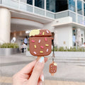 Pink and brown cartoon sandwich ice cream design silicone cover for Apple AirPods case with pendant.