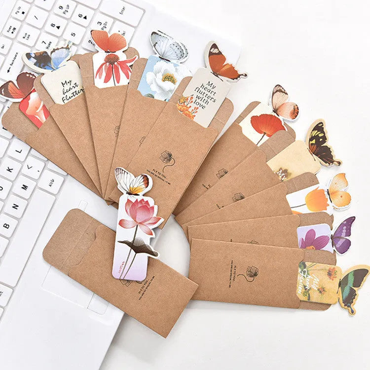 Butterfly design paper bookmark measuring 13.5cm by 5.5cm with Japanese and South Korean cute stationery style