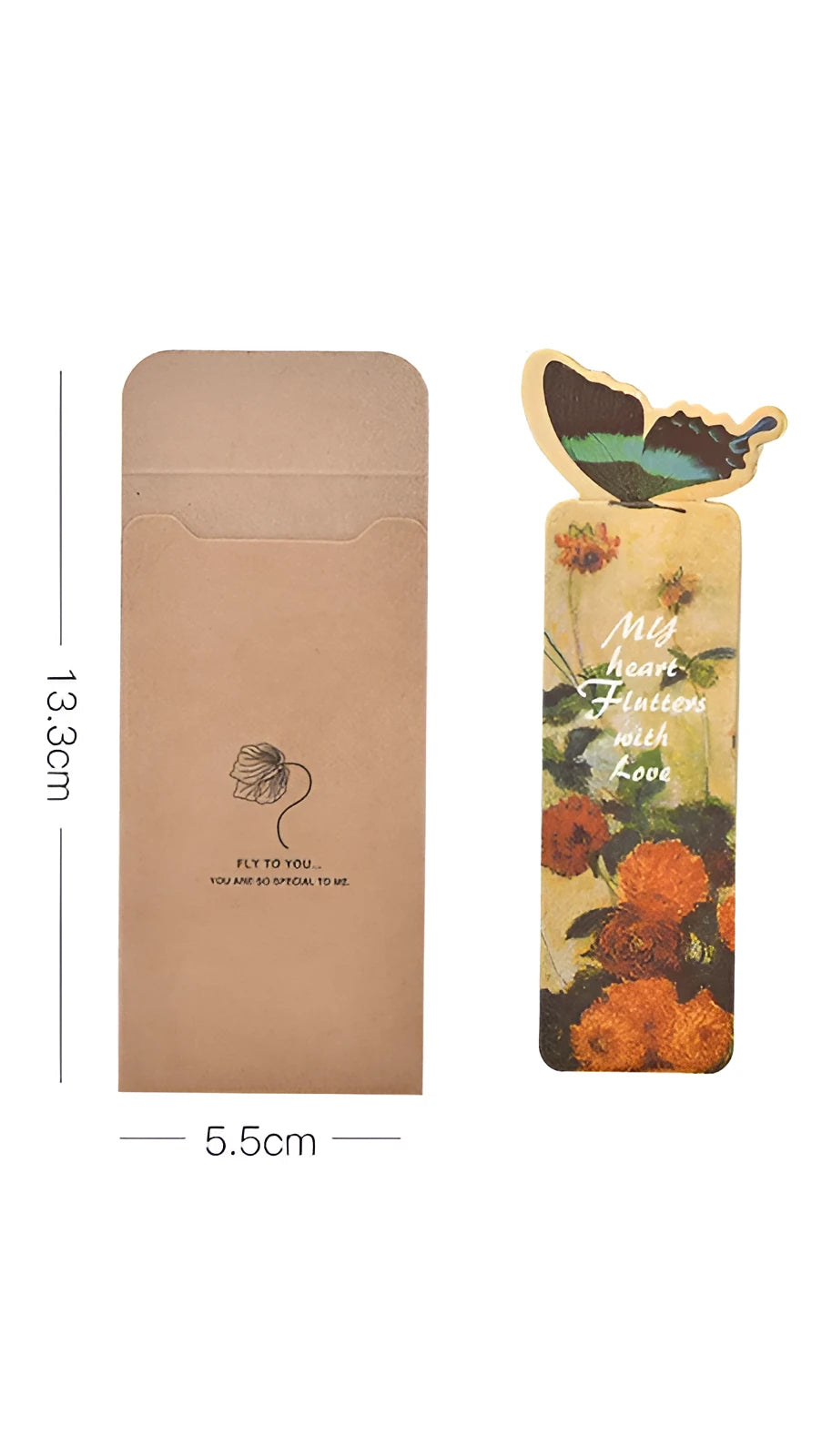 Butterfly design paper bookmark measuring 13.5cm by 5.5cm with Japanese and South Korean cute stationery style