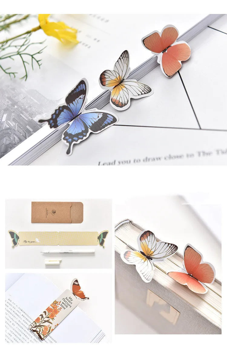 Butterfly design paper bookmark measuring 13.5cm by 5.5cm with Japanese and South Korean cute stationery style
