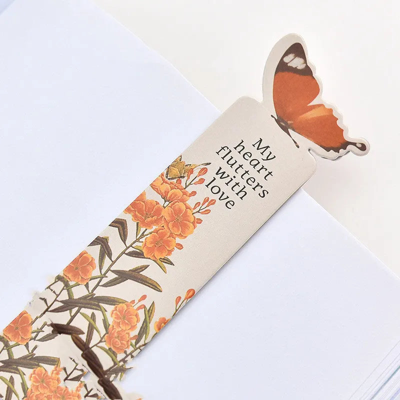 Butterfly design paper bookmark measuring 13.5cm by 5.5cm with Japanese and South Korean cute stationery style