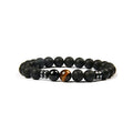 Tiger eye stone and volcanic stone round bead unisex bracelet with size options