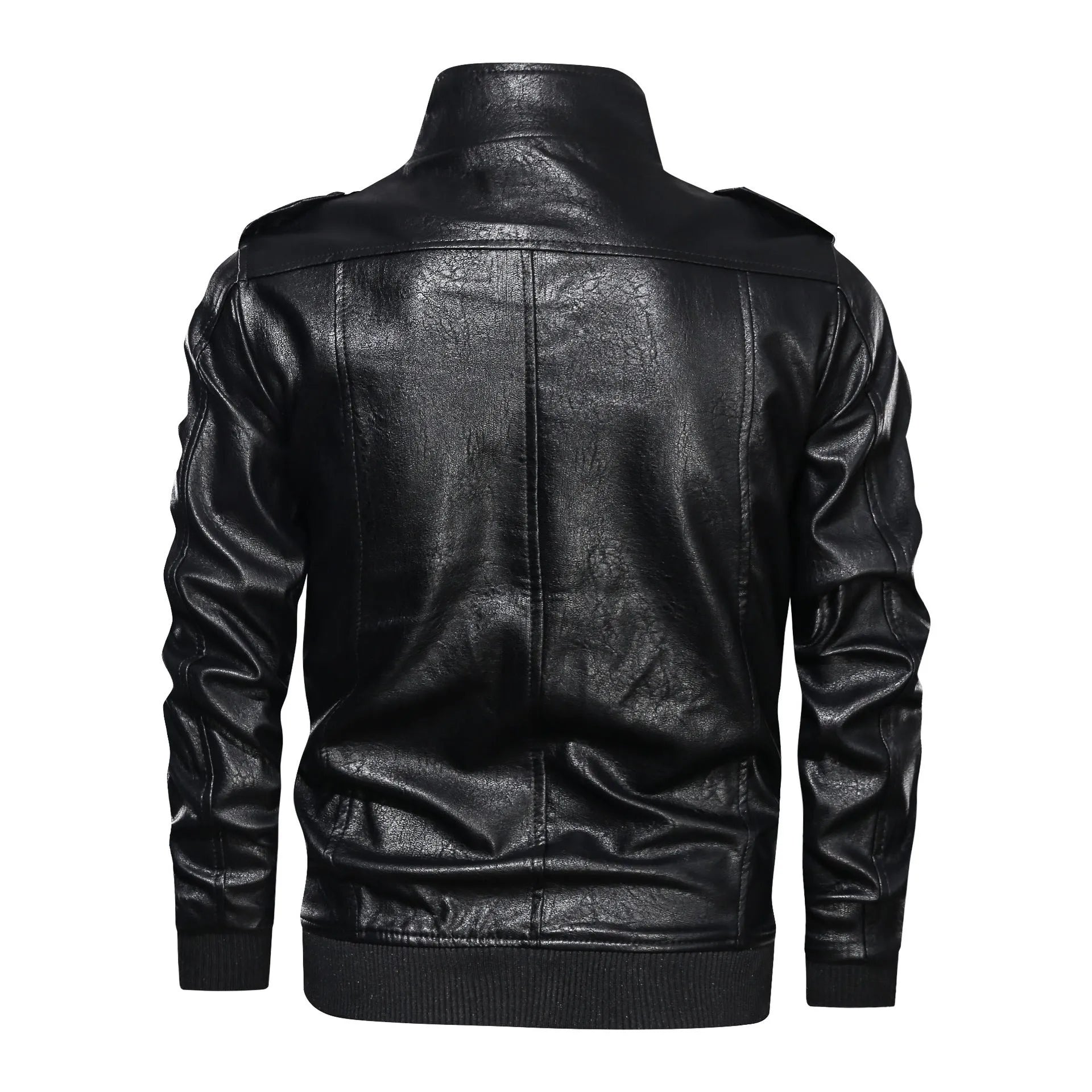 Men's retro washed PU leather jacket in brown, front view, zipper closure, fit type style