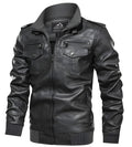 Men's retro washed PU leather jacket in brown, front view, zipper closure, fit type style