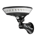 White 360-degree solar-powered security light with motion sensor on wall.
