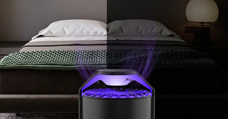 Black UV light mosquito killer lamp, photocatalyst indoor insect trap, 130x140x223mm, USB powered