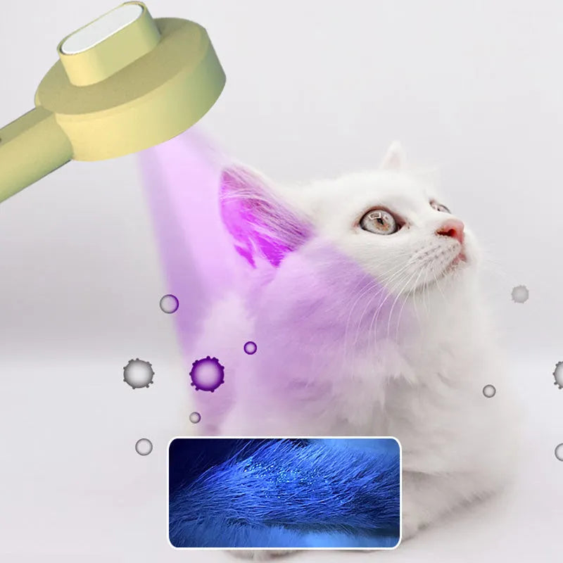 Hoopet 2-in-1 pet grooming comb with UVC light, rounded teeth, and travel size, shown in ivory white colour