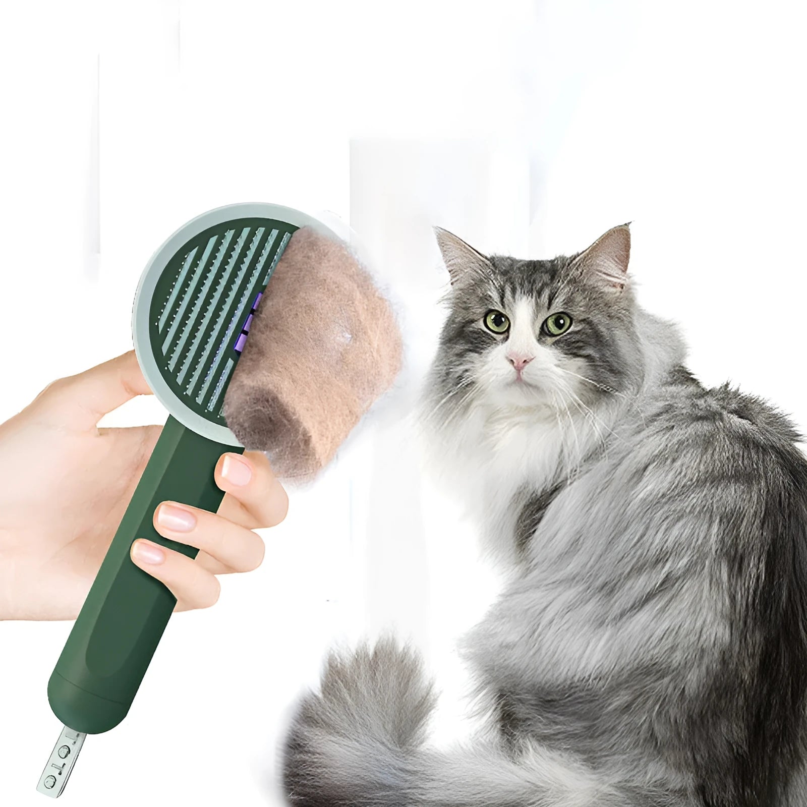 Hoopet 2-in-1 pet grooming comb with UVC light, rounded teeth, and travel size, shown in ivory white colour