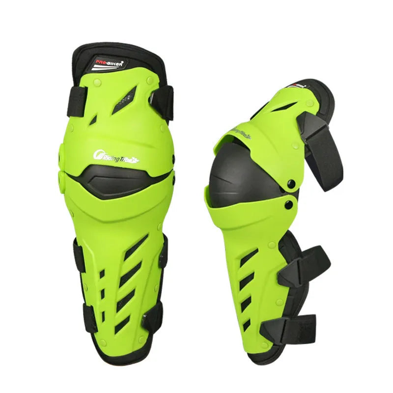 Two-piece motorcycle knee pads in black with anti-fall and wear-resistant PVC nylon EVA construction