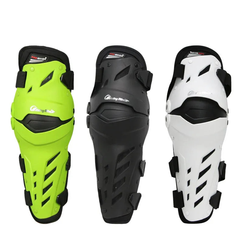 Two-piece motorcycle knee pads in black with anti-fall and wear-resistant PVC nylon EVA construction