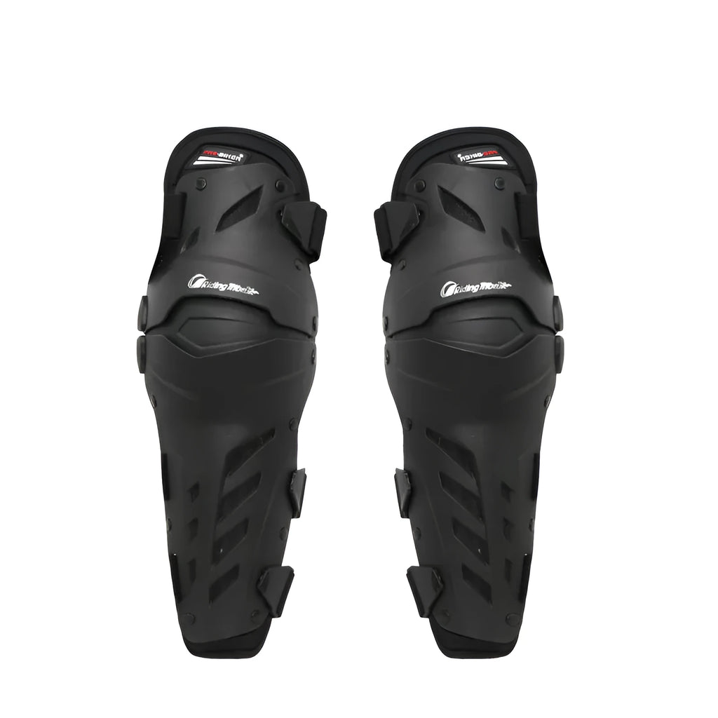 Two-piece motorcycle knee pads in black with anti-fall and wear-resistant PVC nylon EVA construction