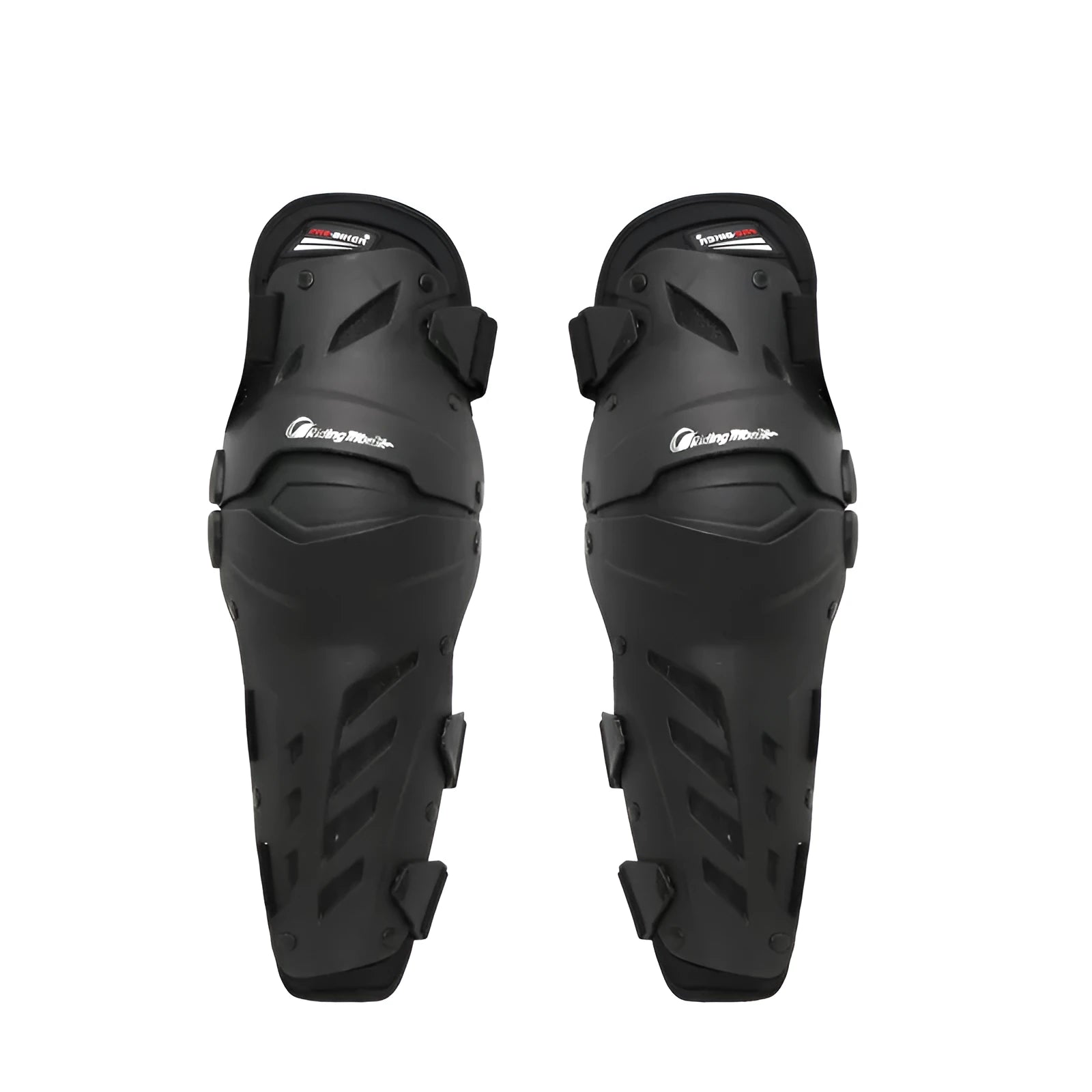 Two-piece motorcycle knee pads in black with anti-fall and wear-resistant PVC nylon EVA construction