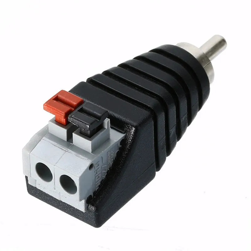 Mayitr single male RCA connector with plastic shell, press-fit design, and 2 holes for audio cable termination