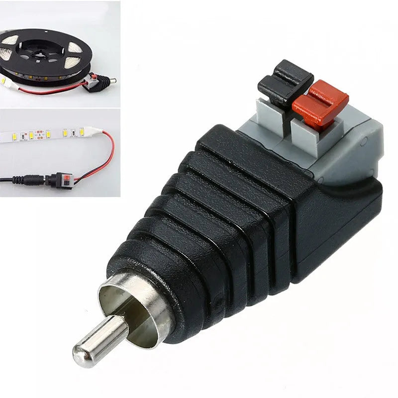Mayitr single male RCA connector with plastic shell, press-fit design, and 2 holes for audio cable termination