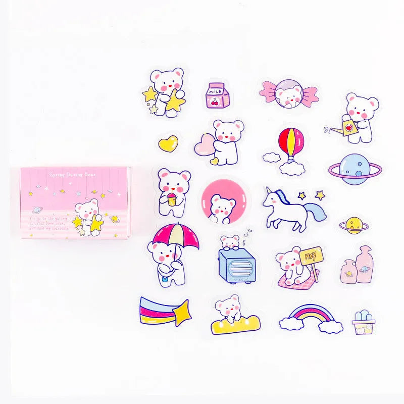 Pack of 20 Korean Ins Wind Box DIY stationery stickers showing bear, duck, cat and rabbit designs