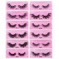 Mink fur imitation eyelashes for thick eyelashes in multiple style options on a white background