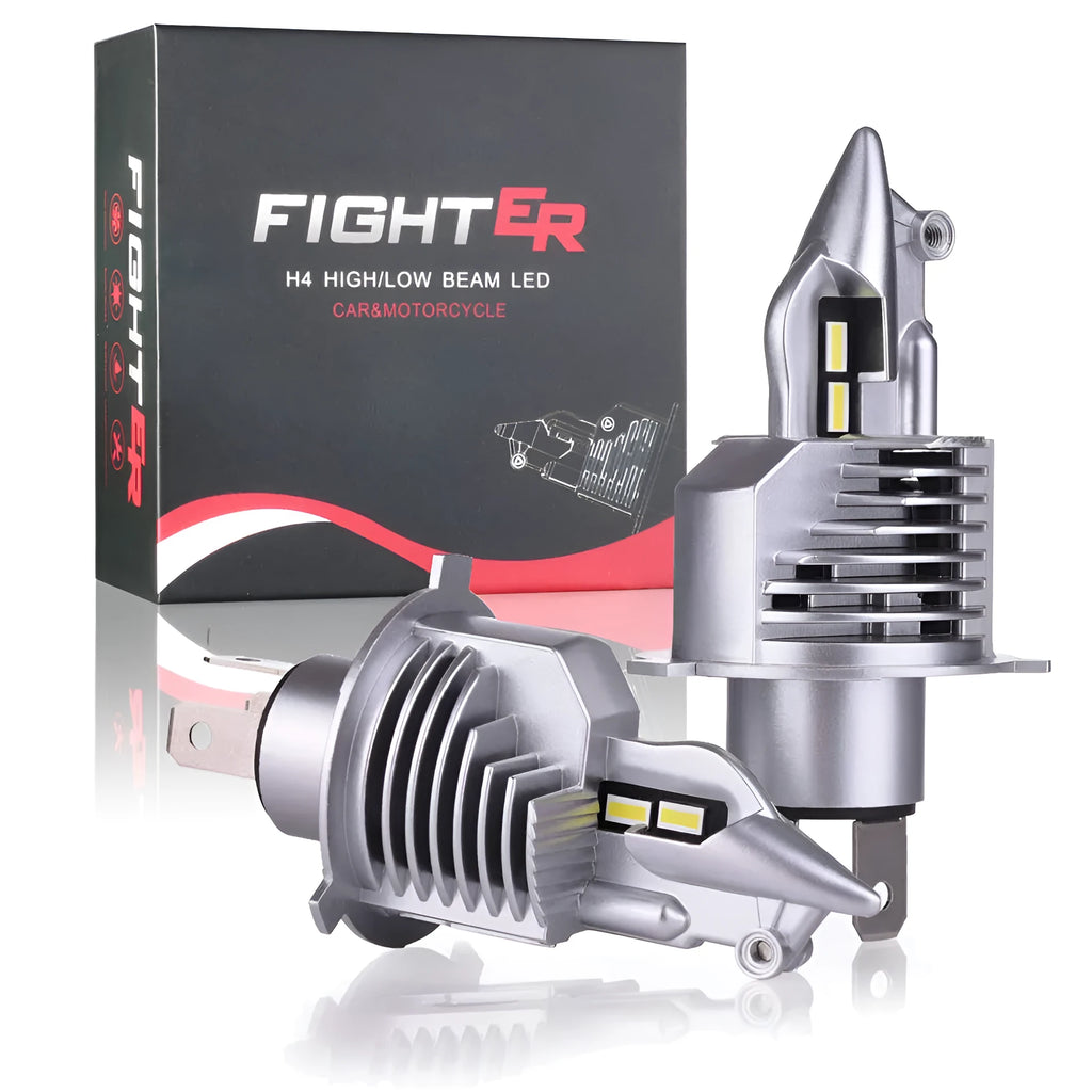 Silver H4 LED car headlight with aluminium housing and high-power LED chip