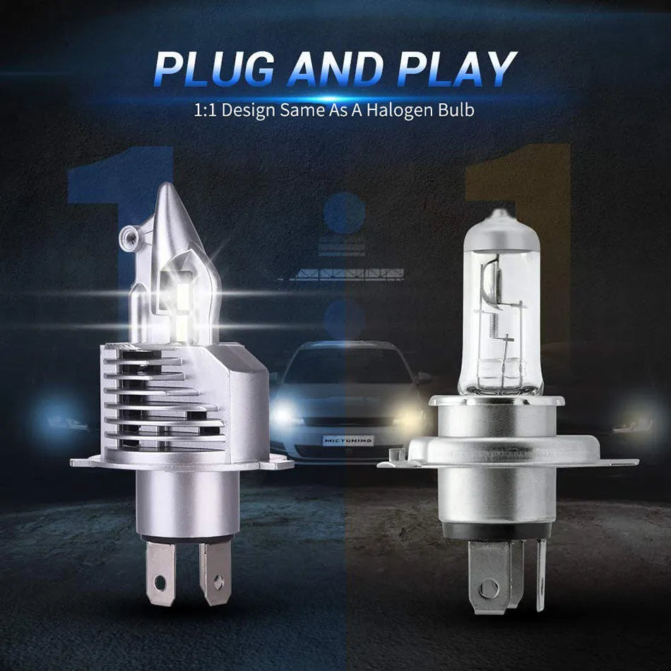 Silver H4 LED car headlight with aluminium housing and high-power LED chip