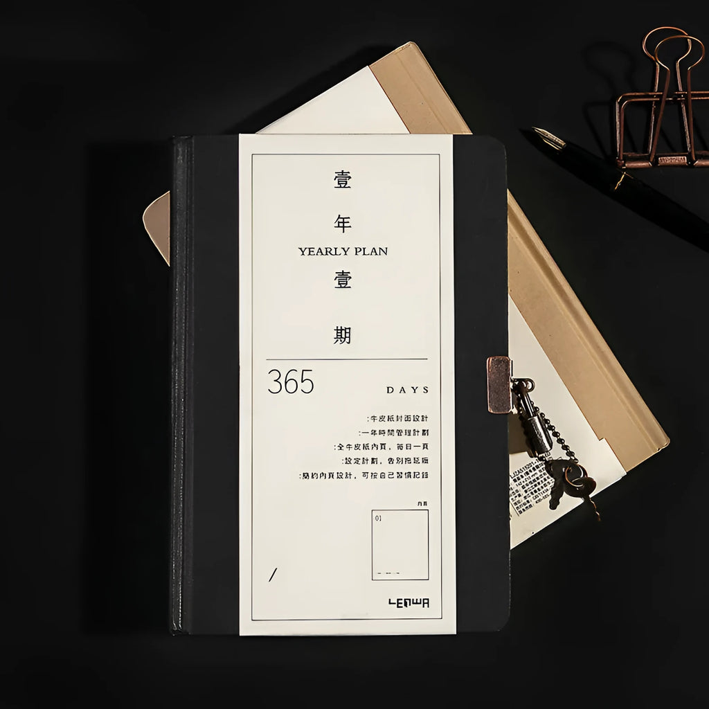 A5 hardcover locked diary notebook in beige camel or ya black with metal lock