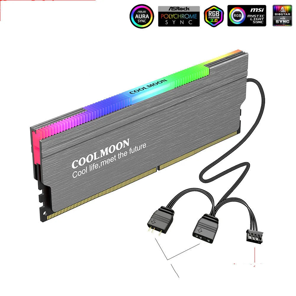 CR-D134S memory module vest radiator heat sink in grey with 5V ARGB glow and cable management
