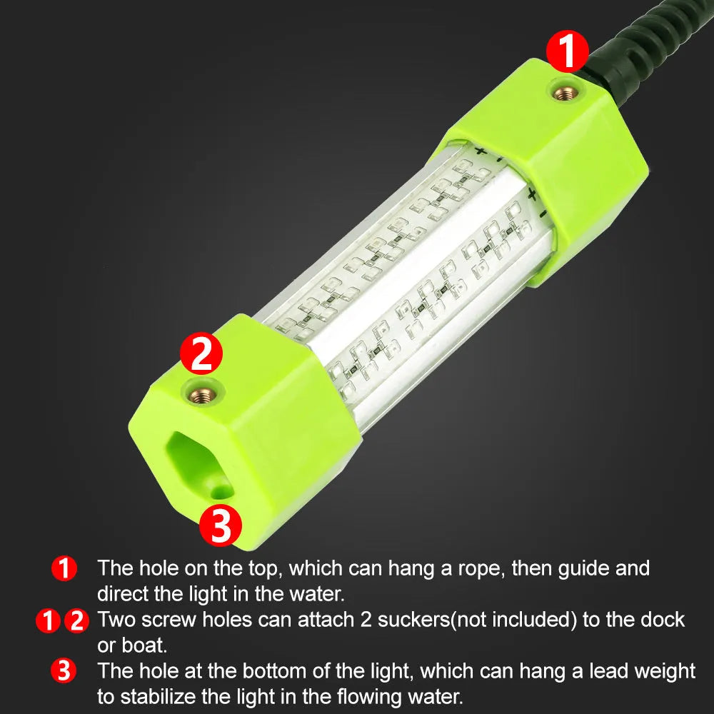 12V underwater fish lure light with yellow green light, 5-metre cable, for night fishing from raft
