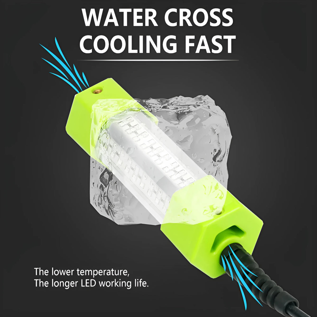 12V underwater fish lure light with yellow green light, 5-metre cable, for night fishing from raft