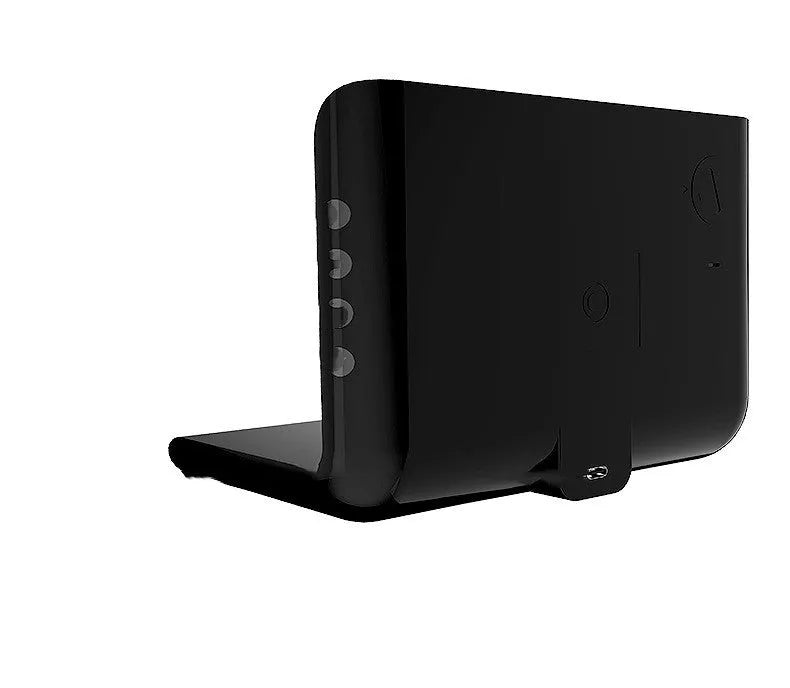 Wireless charger alarm clock showing calendar display with temperature and humidity readings