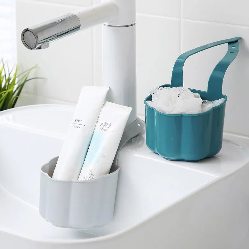 Nordic style plastic sink drain basket in dark blue, 20cm length kitchen storage organiser