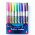 Boxed set of 12 double-line contour marker pens in assorted colours.